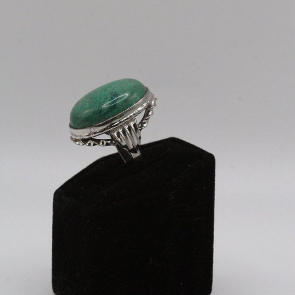 ANTIQUE ART DECO STERLING SILVER LARGE TURQUOISE CABOCHON RING - Picture 9 of 12